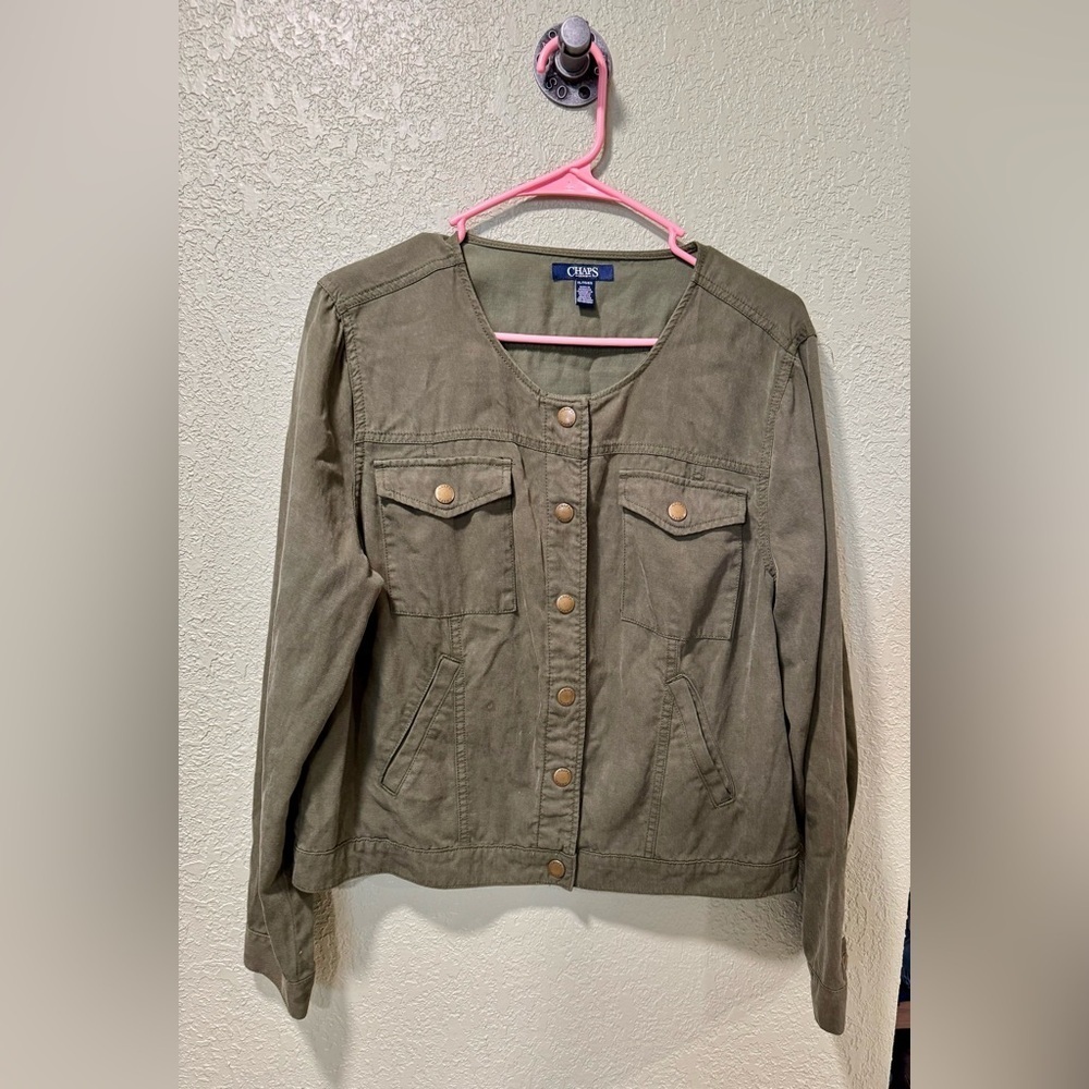 Chaps Olive Utility Jacket with Button Detail